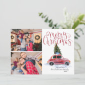  kerstboom met rode auto | Fotocollage Feestdagenkaart (Staand voorkant)