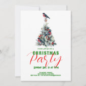 Kerstboom met rode Bullfinch Partij nodigt uit Kaart (Voorkant)