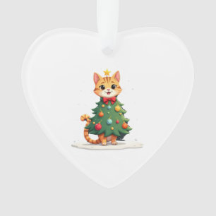 Kerstboom met rode kat Cute Xmas Meisjes Jongens P Ornament
