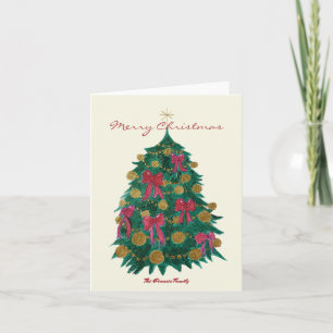 Kerstboom met Rode Strik Kerstkaart Feestdagen Kaart