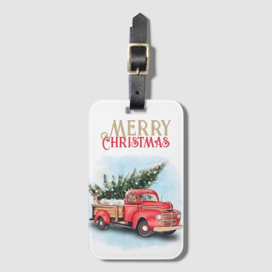 kerstboom met rode vrachtwagen bagagelabel (Voorkant (verticaal))