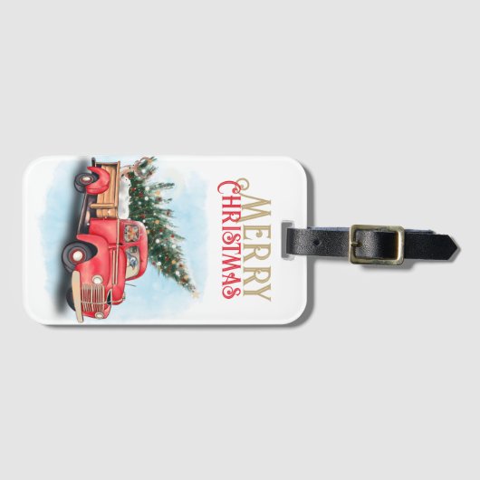 kerstboom met rode vrachtwagen bagagelabel (Voorkant (horizontaal))