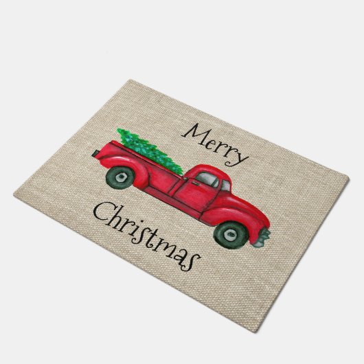  kerstboom met rode vrachtwagen deurmat (Schuin)