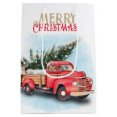  kerstboom met rode vrachtwagen medium cadeauzakje (Achterkant)