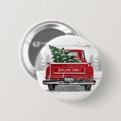  kerstboom met rode vrachtwagen Rustige naam Ronde Button 5,7 Cm (Voorkant /achterkant)