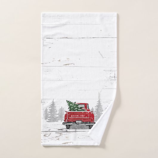 kerstboom met rode vrachtwagen Rustige pine naam Bad Handdoek (Handdoek)