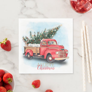 kerstboom met rode vrachtwagen servet