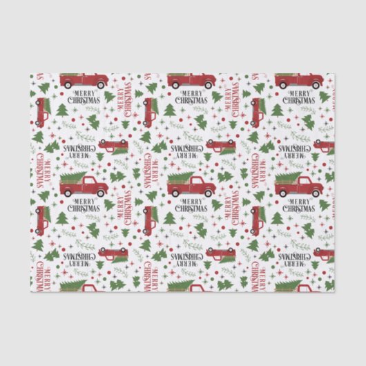  kerstboom met rode vrachtwagen tissuepapier (Voorkant)