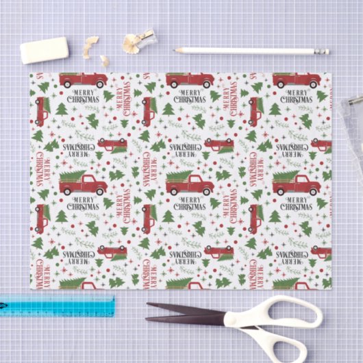  kerstboom met rode vrachtwagen tissuepapier (Craft)