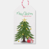 kerstboom met rood cadeau cadeaulabel (Voorkant)