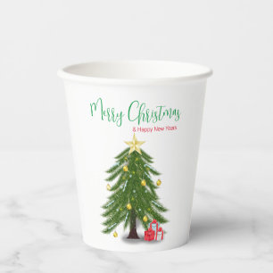 kerstboom met rood cadeau papieren bekers