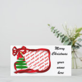 Kerstboom met rood lint feestdagenkaart (Staand voorkant)