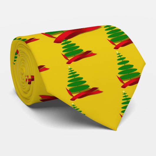 Kerstboom met rood lint stropdas (Opgerold)