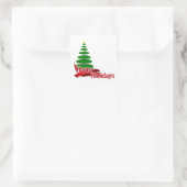 Kerstboom met rood lint vierkante sticker (Tas)