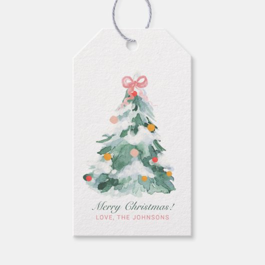 kerstboom met roze rand cadeaulabel (Voorkant)