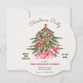 Kerstboom met roze strik en geschenken kaart (Voorkant)