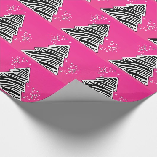 Kerstboom met roze zebraprint cadeaupapier (Hoek)