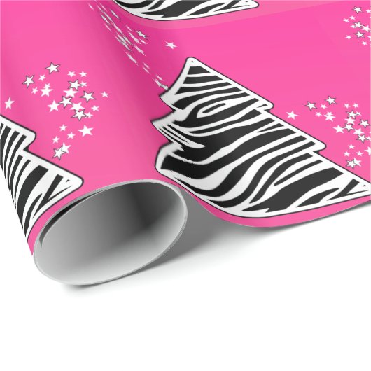 Kerstboom met roze zebraprint cadeaupapier (Rol Hoek)