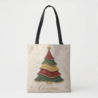 Kerstboom met sierlijke gouden emaille draagtas