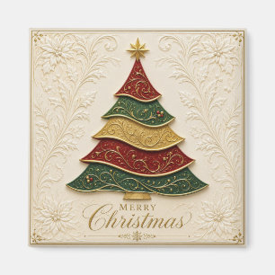 Kerstboom met sierlijke gouden emaille magneet