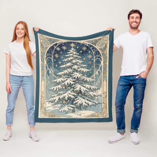 Kerstboom met sneeuw beladen takken fleece deken (In situ)