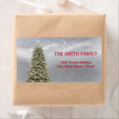 Kerstboom met sneeuwachtergrond etiket (Insitu)