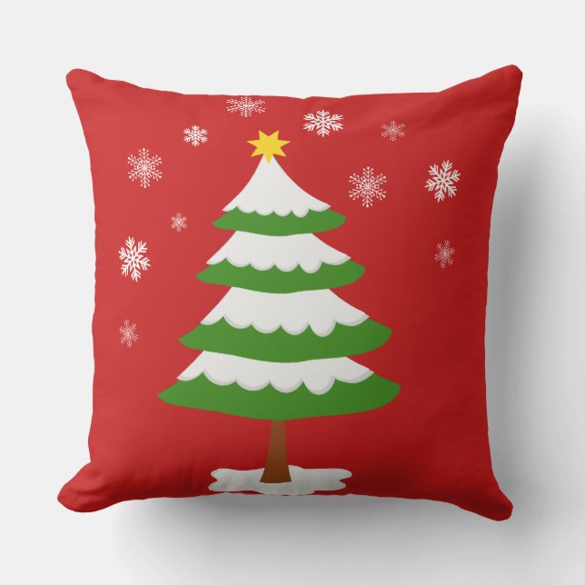kerstboom met sneeuwvlokken buitenkussen (Voorkant)