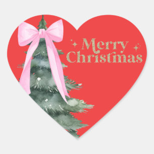 Kerstboom met strik hart sticker