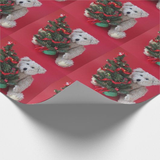 kerstboom met teddybeer cadeaupapier (Hoek)