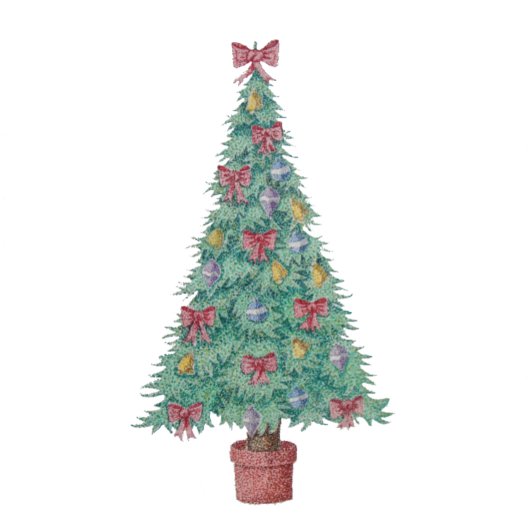 kerstboom met versiering van rode bogen en met kun kerstboom rok