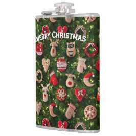 Kerstboom met vilt speelgoed heupfles