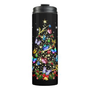 Kerstboom met vlinder, lichte meisjes, kerstmis B Thermosbeker