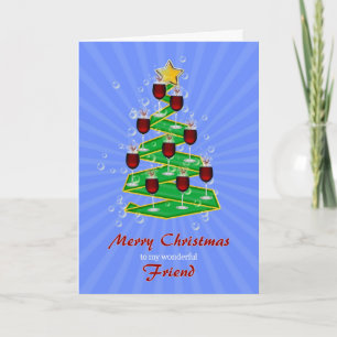 Kerstboom met wijn feestdagen kaart
