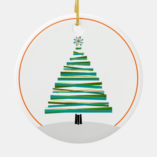 Kerstboom - Mid Century Stripe Keramisch Ornament (Achterkant)
