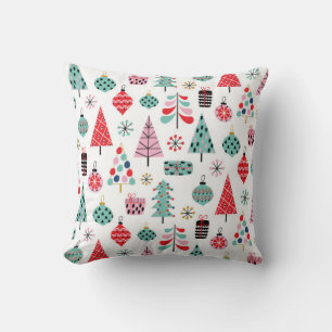 Kerstboom. Modern blauw, rood en roze patroon Kussen