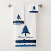 Kerstboom Modern Holiday Pattern Blue Bad Handdoek (Insitu)