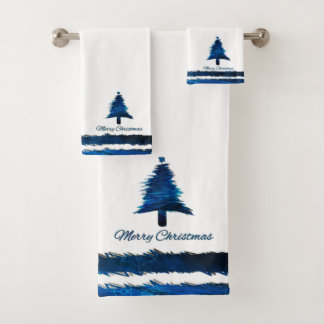 Kerstboom Modern Holiday Pattern Blue Bad Handdoek