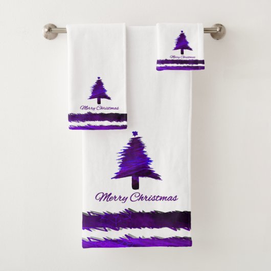 Kerstboom Modern Holiday Pattern Paars Bad Handdoek (Insitu)