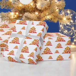 Kerstboom Modern Oranje Rood Holiday Patroon Cadeaupapier