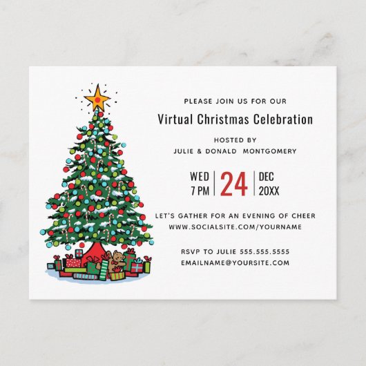 Kerstboom Modern Virtual Holiday Party Uitnodiging Briefkaart (Voorkant)