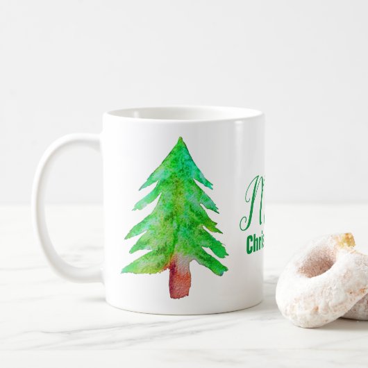 Kerstboom, moderne fungierkleurige kleuren koffiemok (Met donut)