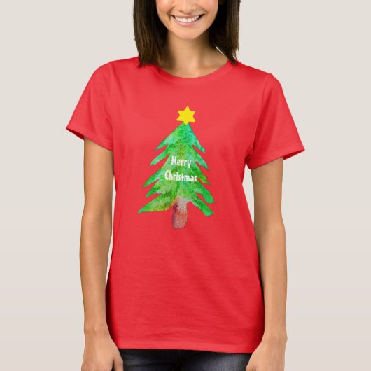 Kerstboom, moderne fungierkleurige kleuren t-shirt (Voorkant)