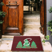 Kerstboom Monogram Rood Zwart Buffel Plaid Deurmat