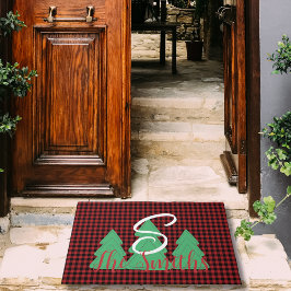 Kerstboom Monogram Rood Zwart Buffel Plaid Deurmat