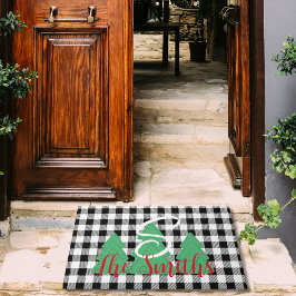 Kerstboom Monogram Zwart Wit Buffel Plaid Deurmat