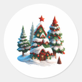 Kerstboom, nieuwjaars stickers, kunstkerst ronde sticker