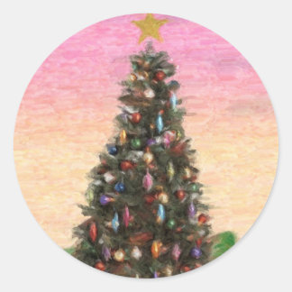 kerstboom : Olieverf Ronde Sticker