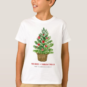 Kerstboom op een Wicker Basket Custom Christmas T-shirt