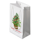 Kerstboom op een Wicker Basket Vrolijk kerstfeest Klein Cadeauzakje (Voorkant Gekanteld)