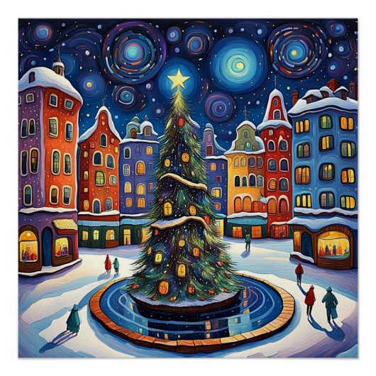 Kerstboom op het stadsplein 1 perfect poster (Voorkant)